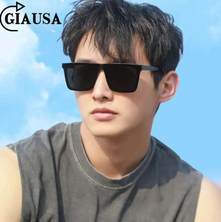 [GIAUSA] Black Anti UV Square Glasses Shades Vintage Korean Style Fashion Classic Trend Eyeglasses for Men Original Summer Outdoor Sun Protection Driving S913