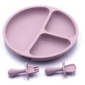 【World Supermarket 2021】Silicone Baby Tableware with Suction Toddler Plate and Portable Fork Spoon Kids Bowl D. 