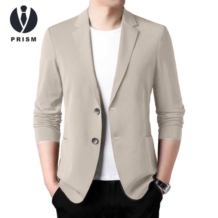 Prism Men Lightweight Suit Coat Men's Formal Business Suit Coat Lapel Long Sleeve Jacket Anti-wrinkle Solid Color Cardigan Style Formal Occasion Suit Coat