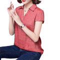 bellylady Women Cotton Plus Size Blouse Summer Short Sleeves V Neck T-shirt Casual Cotton Linen Loose Tops. 