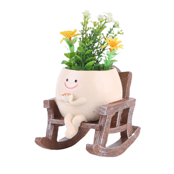 Creative Rocking Chair/Swing Face Succulent Planter Cute Resin Planters ...