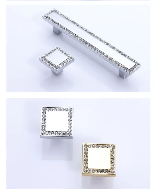 Gold Silver Crystal Dresser Knobs Drawer Handles / Square Glass Cabinet ...