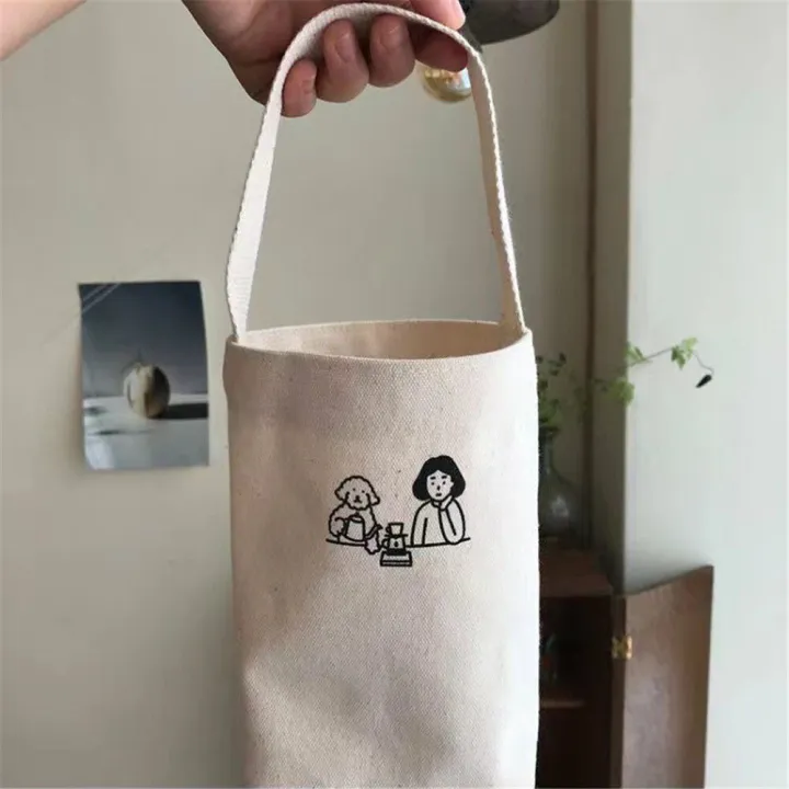 【ALLGOOD】Milk Tea Canvas Bag Canvas Bag Milk Tea Canvas Bag Tote Bag Water Cup Holder Umbrella Handbag