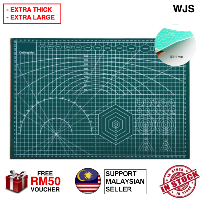 (EXTRA THICK) WJS Top Premium Extra Thick Cutting Mat With Blue Line Cut Pad Board Self Healing Cutting Mats Table Cloth Table Cover A1 A2 A3 A4 A5 Cutting Board MULTIPLE SIZE (FREE RM 50 VOUCHER)