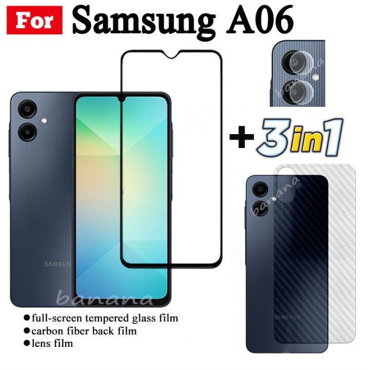 3 IN 1 Samsung A06 Tempered Glass Film For Samsung Galaxy A06 A 06 Full Cover Screen Protector Glass +Camera Lens Film+back film
