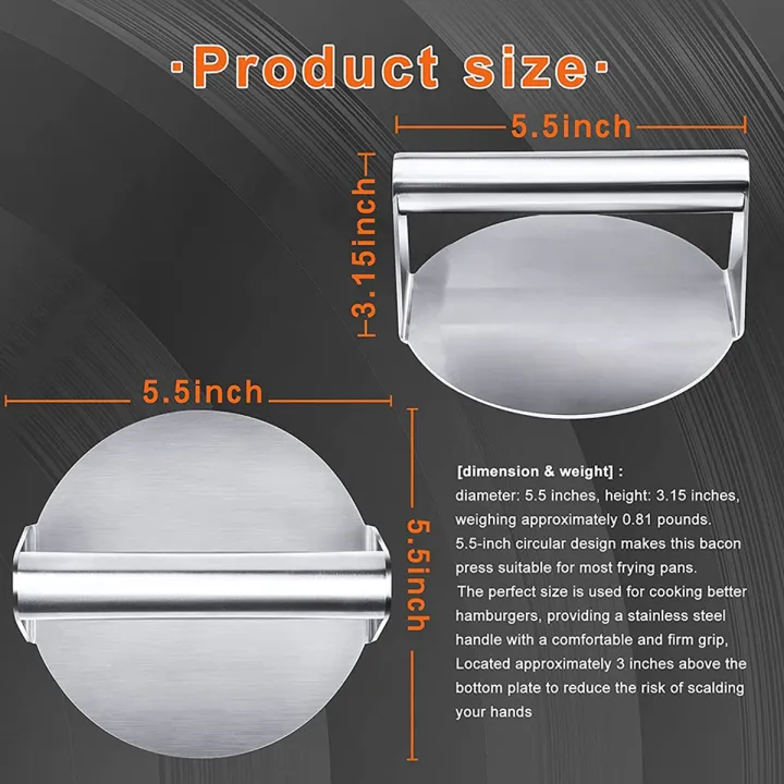 Stainless%20Steel%20Burger%20Press,%205.5%20Inches,%20Round%20Burger%20Smasher,%20Non-Adhesive%20Bacon%20and%20Grill%20Press%20for%20Steaks,%20Panini%20-%20Image%205