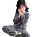 pajamas for kids Girls' pajamas autumn and winter thickened children's warm pants set parent-child home clothes flannel warm suit for middle children. 