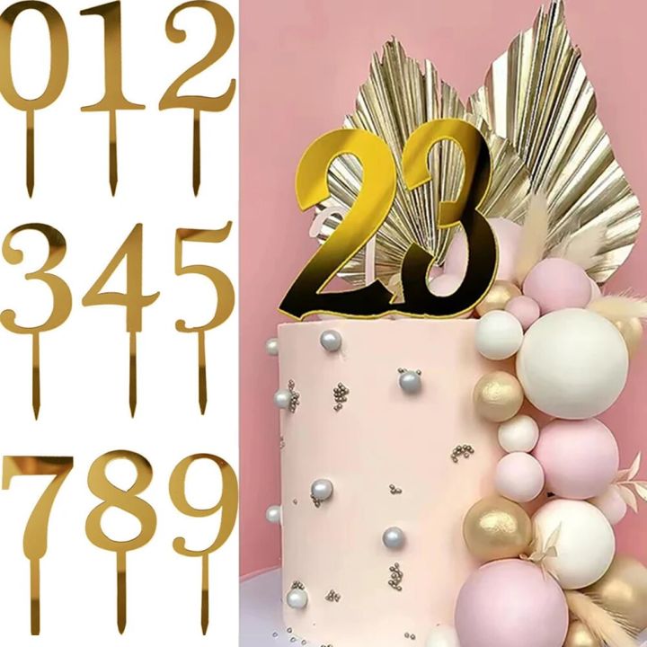 Cake & Cupcake Toppers1Set 0-9 Number Gold Acrylic Cake Topper for ...