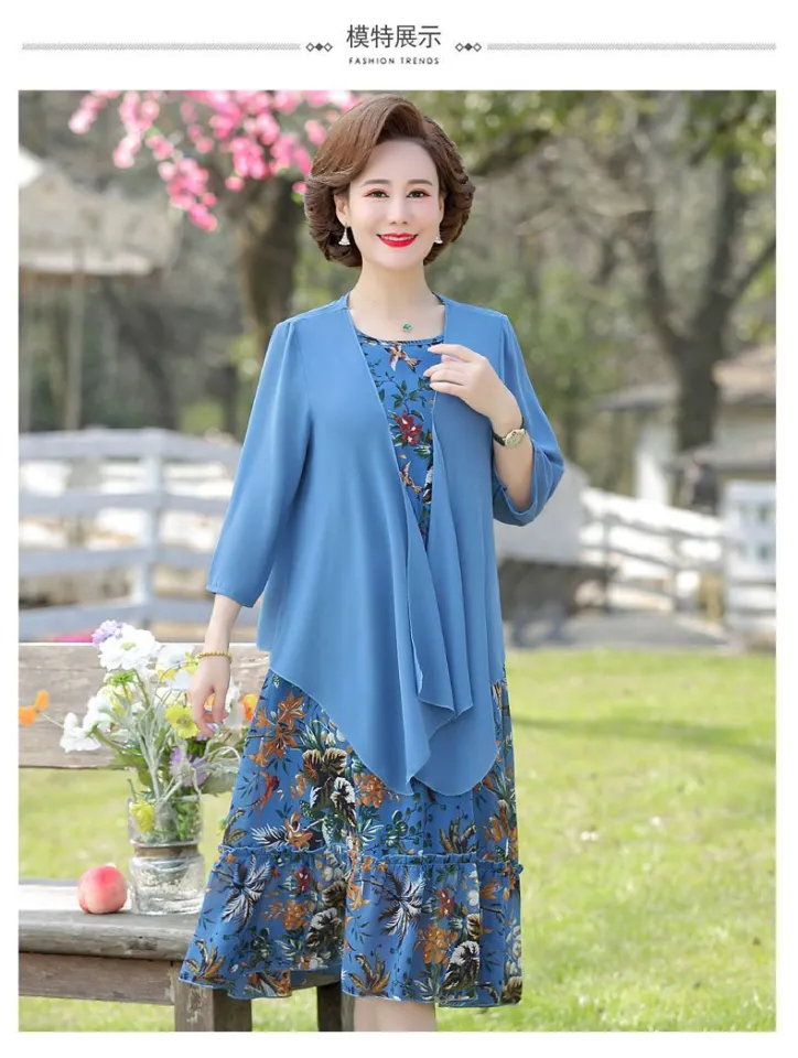 Mom Summer Clothes Dress Two-Piece Set40Years Old50Wide Lady Dress
