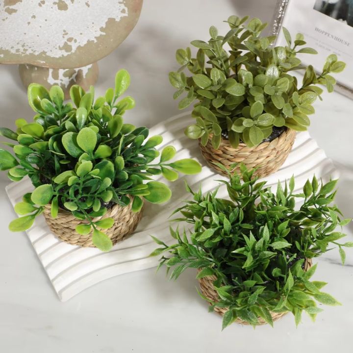 Nordic Style Green Artificial Potted Plant 11cm Woven Artificial Plants Plastic Leaf Eucalyptus Grass Artificial Decorations Home Decor