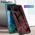 Casinglee For VIVO Y33 Case Fashion Marble Tempered Glass Protector Soft Silicon Back cover for VIVO Y33 Phone cases For girls and Boys. 