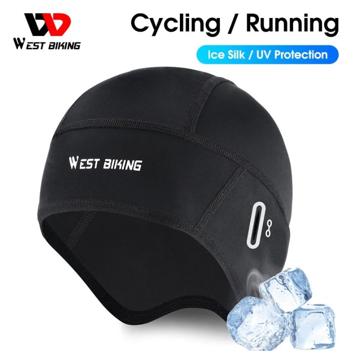 WEST BIKING Summer Cycling Caps UV Protection Cool Ice Silk Hat MTB Motorcycle Helmet Liner Skull Caps Running Sports BeanieHats & Caps