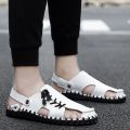 2023New Summer Men's Beach Sandals Handmade Leisure Beach Shoes Outer Wear Dual-Use Sandals Men's White Shoes. 