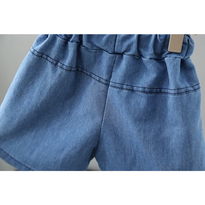 Yfashion%202pcs%20Summer%20Cotton%20Tops%20Suit%20For%20Girls%20Cotton%20Sweet%20Flying%20Sleeves%20Shirt%20Denim%20Shorts%20Set%20For%20Kids%20Aged%200-4%20-%20Image%207