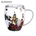 Clear Glass Tumbler 250ml/350ml Double Wall Glass Floral Mug with Insulated Handle Real Flower Decoration Heat Preserving Tumbler for Coffee Tea Clear Aesthetic Drink Cup Buyers' Favorite Versatile. 