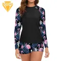 Women Two-piece Swimsuit Set Floral Print Women's Swimsuit Set Quick Dry Beach Top Shorts Conservative Stylish Surfing Clothes for Floral Splicing Swimsuit. 