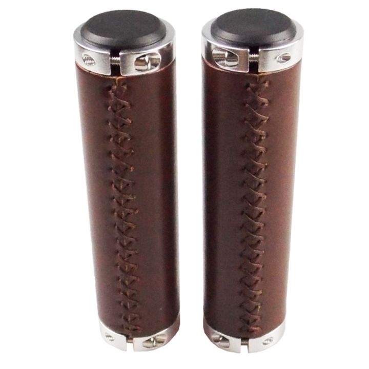 Pair Retro Bike Handlebar Grips Soft Pu Leather Mountain Bike