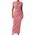 Women'S Ruched Bodycon Dress Summer Casual Sleeveless Back Slit Elegant Club Evening Party Cocktail Maxi Dresses. 
