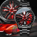 Fashion Mens Car Wheel Watches Luxury Stainless Steel NOT ROTATE. 