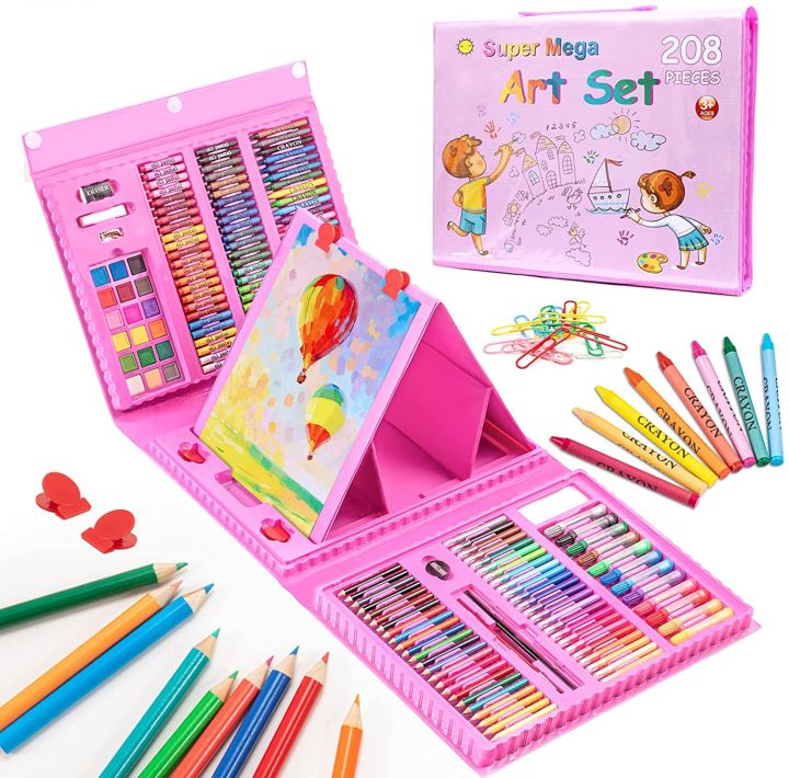 Art Set Gift 208 pcs with Portable Double Sided Trifold Easel Case Art ...