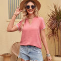 Yfashion Women V Neck Chiffon Shirt Lace Petal Short Sleeve Blouses Solid Color Summer Casual Shirt Pullover Tops. 