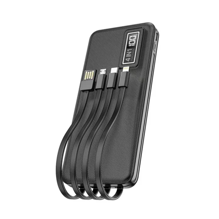 Aspor 10000mAh 4 in 1 Power Bank A300 Built-in Micro/Type-C/Lightning/USB 4 in 1 Cables Portable Charger