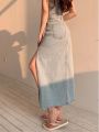 DEEPTOWN Long Denim Skirt Vintage Women Solid High Waist A-LINE Slim Korean Style Jean Slit Midi Skirt Summer Fashion Girl. 