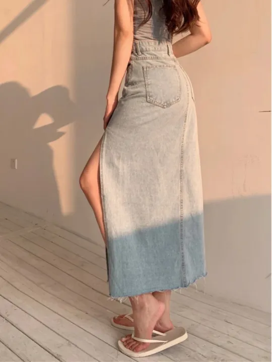 DEEPTOWN%20Long%20Denim%20Skirt%20Vintage%20Women%20Solid%20High%20Waist%20A-LINE%20Slim%20Korean%20Style%20Jean%20Slit%20Midi%20Skirt%20Summer%20Fashion%20Girl%20-%20Image%205