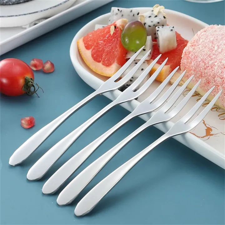 10Pcs%20Stainless%20Steel%20Fruit%20Fork%2013cm%20Two-tine%20Snack%20Cake%20Dessert%20Forks%20Tableware%20Restaurant%20Home%20Kitchen%20Accessory%20-%20Image%202