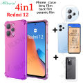 BLKNAIM 4-in-1 NEW For Xiaomi Redmi 12 cases Anti-fall Color Mobile case Matte Ceramic Film Carbon Fiber Back Film Lens Film. 