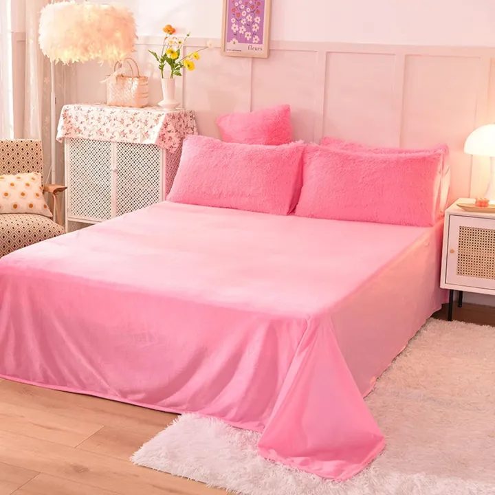 3%20In%201%20Fur%20Bed%20Sheet%20Set%20/%20Faux%20Fur%20Shaggy%20Comfortable%20Blanket%20(Without%20Padding)%20Home%20Decor%20Luxury%20Bedding%20Set%20Throw%20Rug%20Pink%20Color%20-%20Image%204