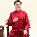 Summer Ice Silk Couple Long-Sleeve Suit Middle-Aged and Elderly Tang Suit Mom and Dad Festive Birthday Clothes Style Unisex Wear. 