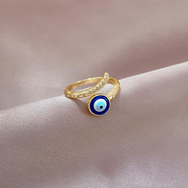 Blue Evil Eye Zircon Open Rings for Women Fashion Gold Plated Finger Ring Aesthetic Jewelry