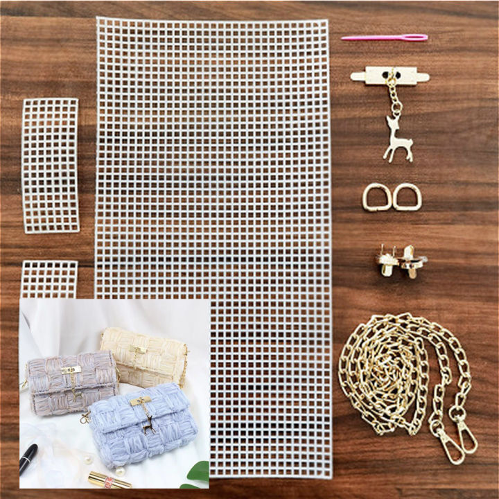 6Pcs/set Auxiliary Weaving Plastic Mesh Plastic Mesh Kit with Fawn Chain Buckle Plastic Sewing Needle DIY Bag Accessories Weaving Helper Making Accessories