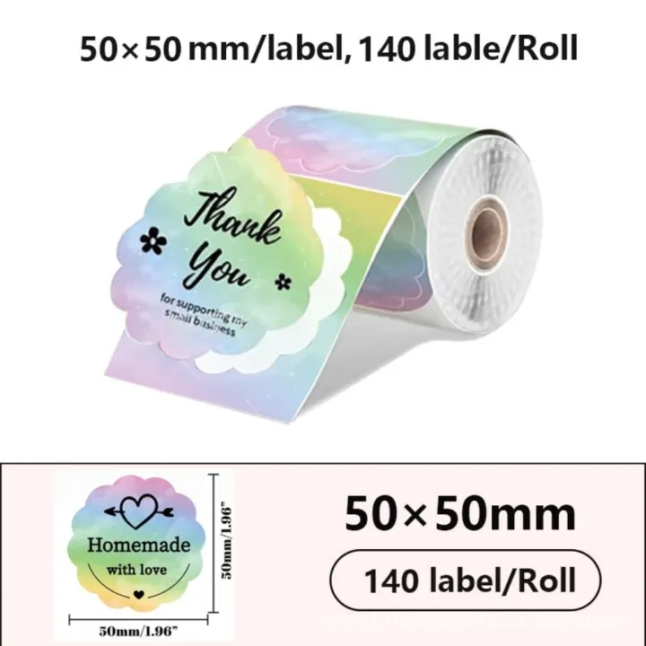 140pcs%20New%2050x50%20mm%20Thermal%20Label%20Roll%20Tear-resistant%20Waterproof%20Square%20Label%20Sticker%20Color%20Gradient%20Flower%20Shape%20Printer%20Paper%20-%20Image%202