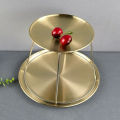 Double Tier Pie Stand 2-Tier Round Serving Tray Holder Stainless Steel 17-23cm. 