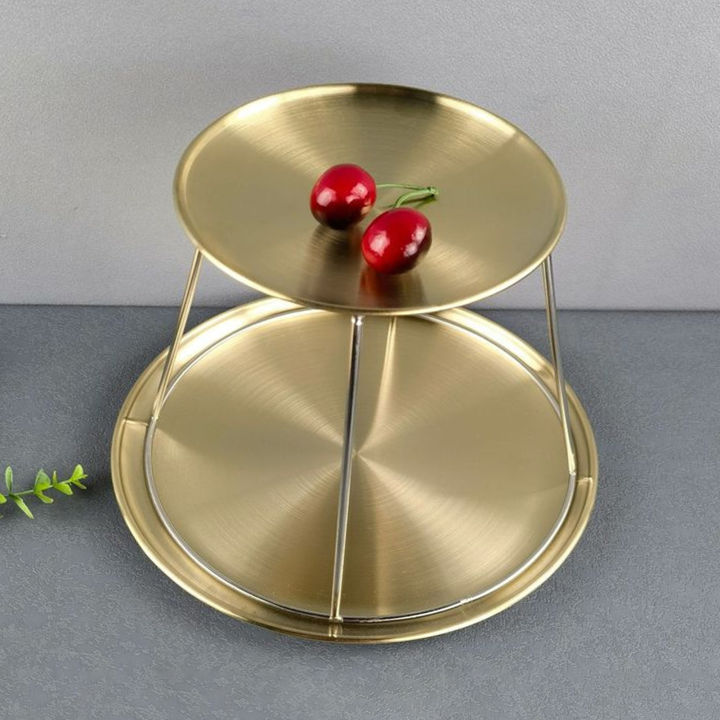 Double Tier Pie Stand 2-Tier Round Serving Tray Holder Stainless Steel 17-23cm