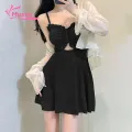 Muses Mall Monokini Swimsuit Set 2pcs Women Summer Bikini Set Ruffle Trim Monokini Cover Up Beach Swimwear Style Two-piece Split Swimsuit. 