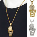 Hop Style Basketball Pendant Necklace Trendy Sterling Pendant Size Men'S Jewelry Rope Chain Design -Plated Rope Chain. 