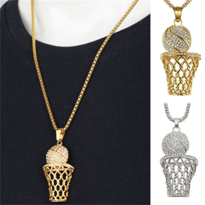 Hop Style Basketball Pendant Necklace Trendy Sterling Pendant Size Men'S Jewelry Rope Chain Design -Plated Rope Chain