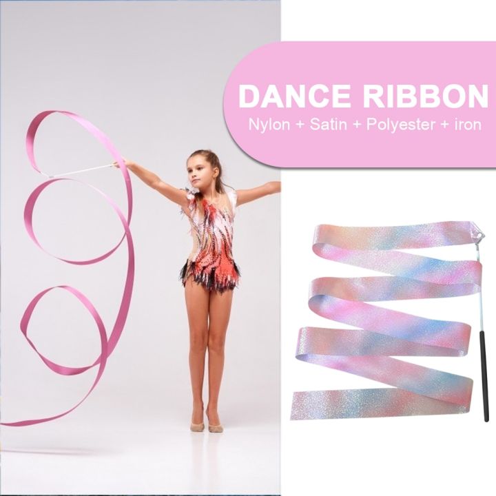 2m Gym Dance Ribbons Rhythmic Equipment Gymnastics Rainbow Stick Twirler Art Ballet Streamer for Kids