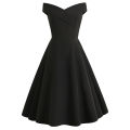 Yfashion Women Cotton Elegant Solid Color Dress Fashion Sleeveless Off Shoulder High Waist Large Swing Evening Dress For Party. 