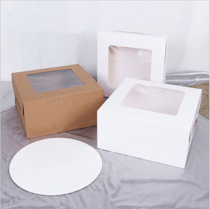 10pcs White Brown Cardboard Cake Box With Clear Window Home Party Diy Dessert Cupcake Packing Box Package