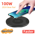 100W Wireless Charger Type C Desktop Ultra-thin Mobile Phone Fast Charging Dock Station For iPhone 15 14 13 12 11 Samsung Xiaomi. 