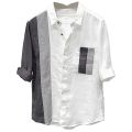 Patchwork Assorted Colors Pocket Linen Three-Quarter Sleeve Shirt Men's Special-Interest Design Summer Thin Ruan Shuai Youth Korean Shirt. 