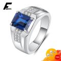 【IKE】Fashion Men Ring Jewelry Rectangle Sapphire Gemstone Finger Ring for Wedding Engagement  Accessories. 