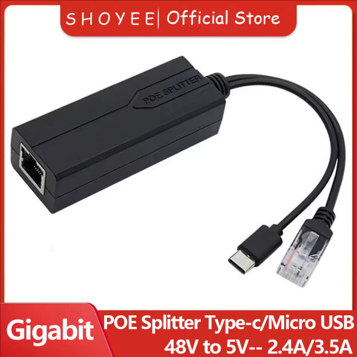 POE Splitter 48V to 5V USB tpye-C 100Mbps and1000Mbps Gigabit POE ...