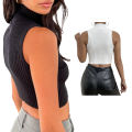 Yfashion Sleeveless Mock Turtleneck Tank Top For Women Y2K Ribbed Knit Slim Fit Solid High Neck Cropped Cami Top. 