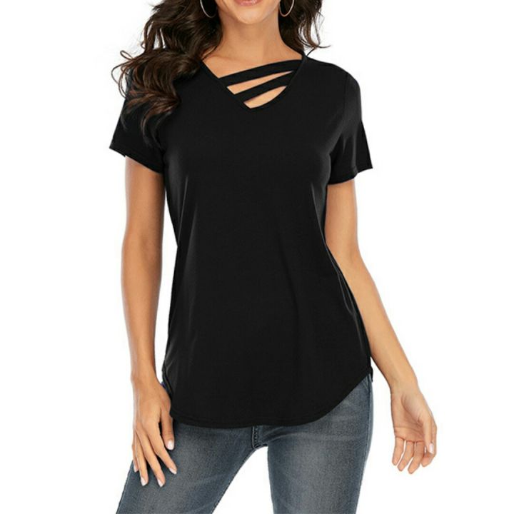 Ladies%20Black%20T-Shirt%20Shape%20Blouse%20Short%20Sleeve%20Regular%20Fit%20Ladies%20Top%20in%20Black%20Color%20-%20Image%203