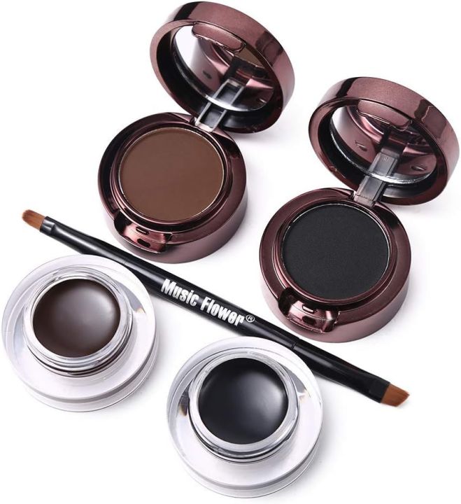 ADS 2 in 1 Gel Eyeliner and Eyebrow Powder Kit Brown Black Water-proof with Eye Liner Brush